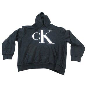 Calvin‎ Klein Hoodie Mens Large Black Classic CK Logo Raglan Sleeve Drawstring